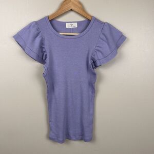 T.La Top Womens XS Sky Flutter Sleeve‎ Cotton Blend Knit Ribbed Anthropologie